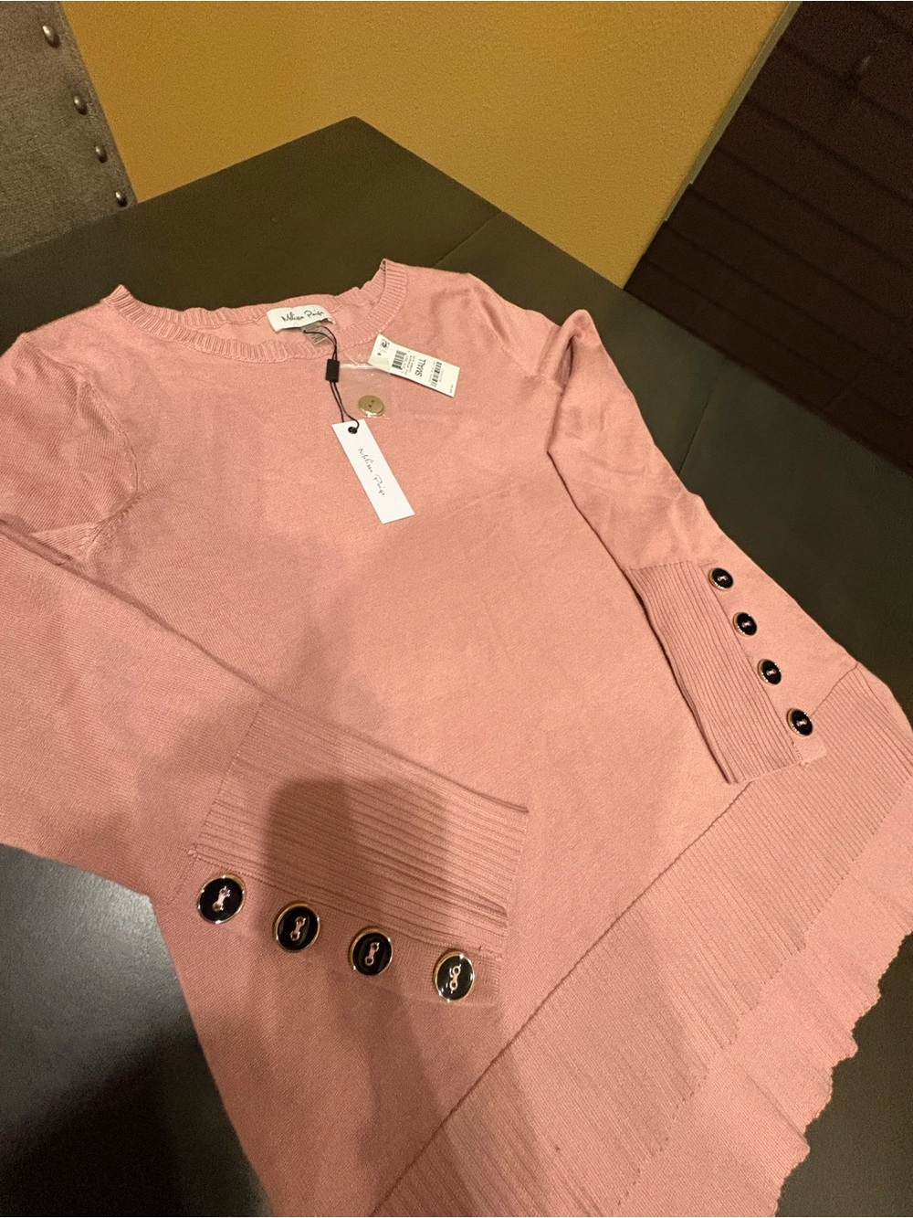 Melissa Paige Dusty Pink Button-Cuff Knit Sweater